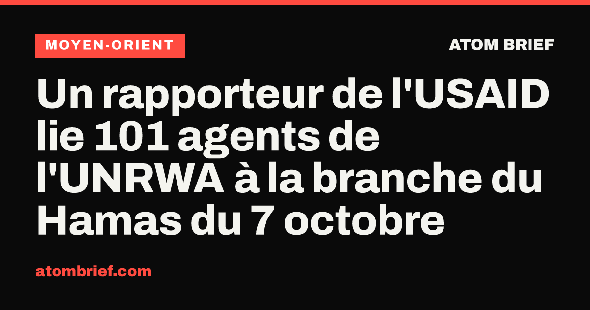 Un rapporteur de l'USAID lie 101 agents de l'UNRWA à la branche du Hamas du 7 octobre