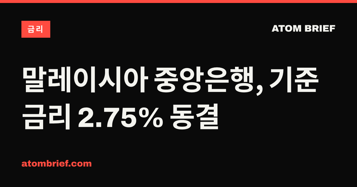 말레이시아 중앙은행, 기준금리 2.75% 동결