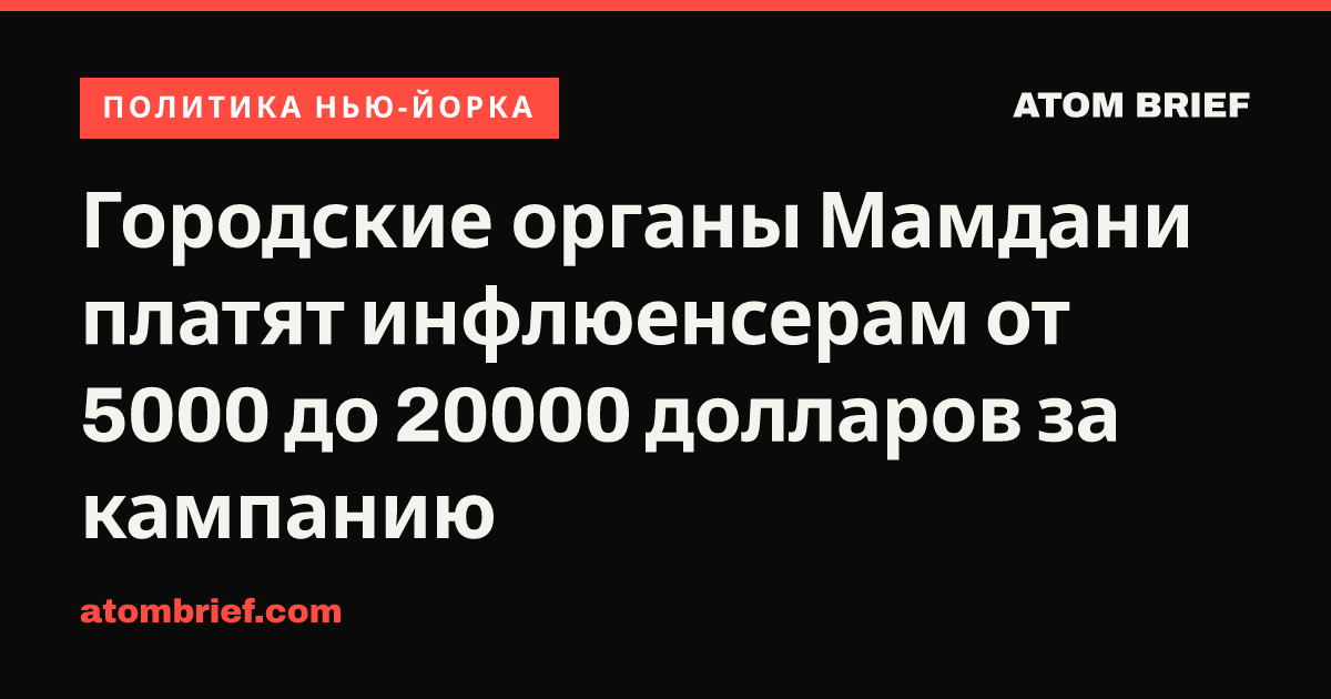 Городские органы Мамдани платят инфлюенсерам от 5000 до 20000 долларов за кампанию