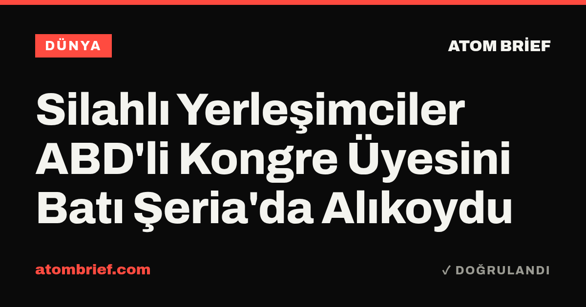 Silahlı Yerleşimciler ABD'li Kongre Üyesini Batı Şeria'da Alıkoydu
