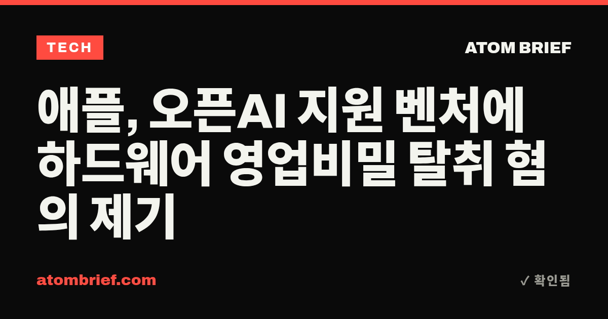애플, 오픈AI 지원 벤처에 하드웨어 영업비밀 탈취 혐의 제기