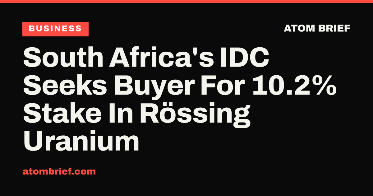 South Africa's IDC Seeks Buyer For 10.2% Stake In Rössing Uranium