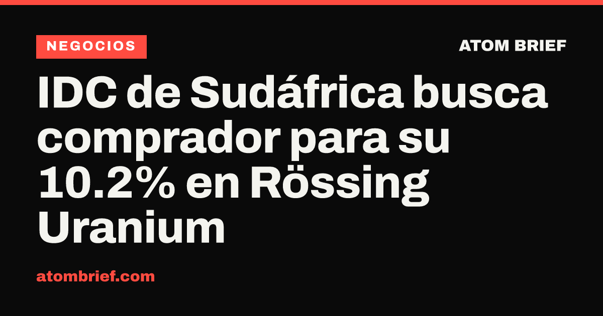 IDC de Sudáfrica busca comprador para su 10.2% en Rössing Uranium