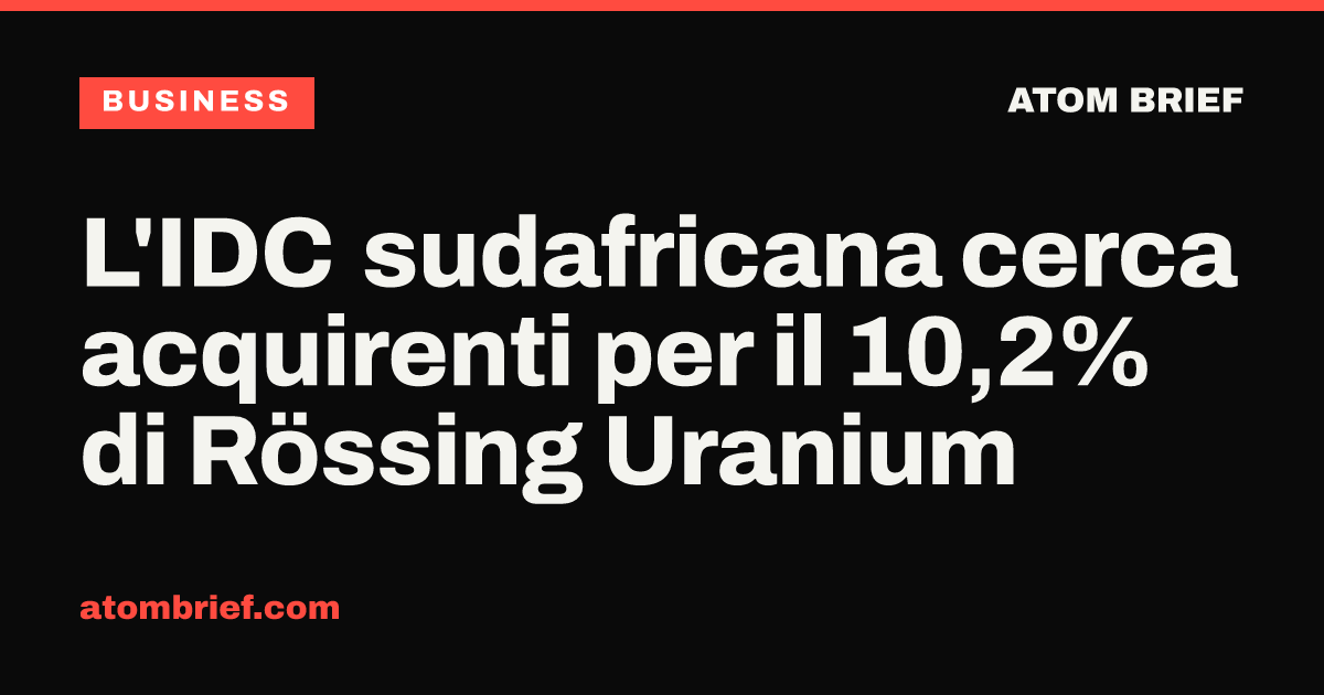 L'IDC sudafricana cerca acquirenti per il 10,2% di Rössing Uranium