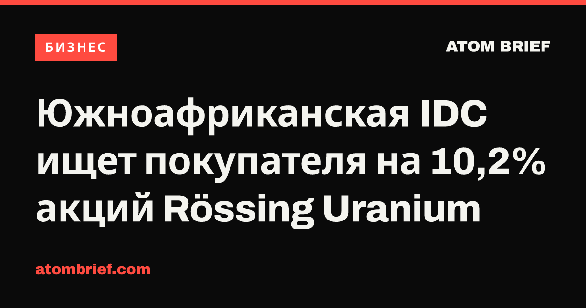 Южноафриканская IDC ищет покупателя на 10,2% акций Rössing Uranium