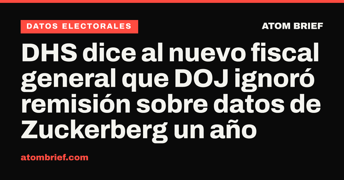 DHS dice al nuevo fiscal general que DOJ ignoró remisión sobre datos de Zuckerberg un año