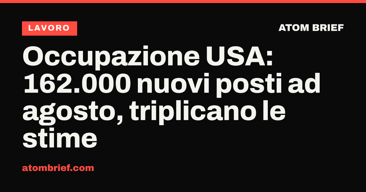 Occupazione USA: 162.000 nuovi posti ad agosto, triplicano le stime