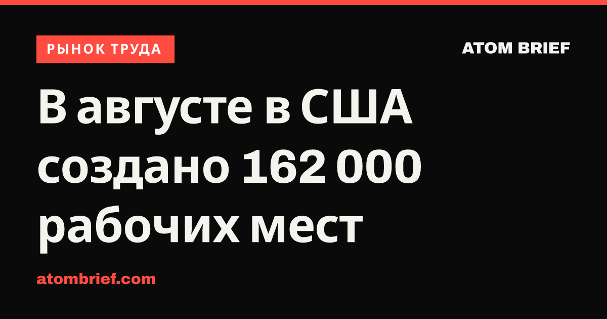 В августе в США создано 162 000 рабочих мест