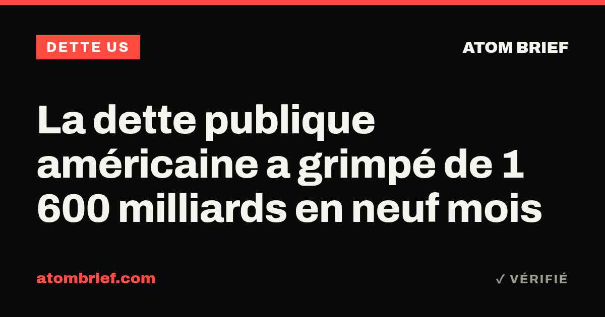 La dette publique américaine a grimpé de 1 600 milliards en neuf mois