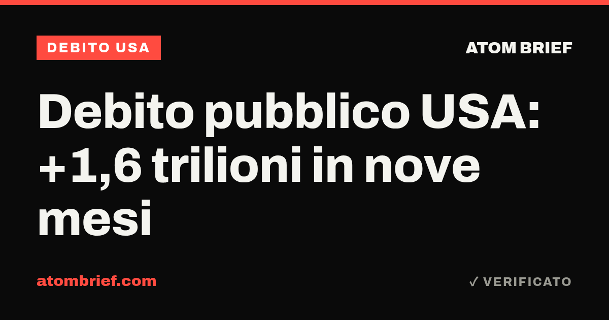 Debito pubblico USA: +1,6 trilioni in nove mesi