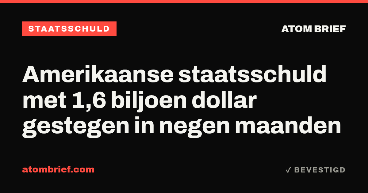 Amerikaanse staatsschuld met 1,6 biljoen dollar gestegen in negen maanden