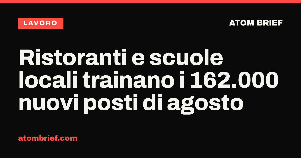Ristoranti e scuole locali trainano i 162.000 nuovi posti di agosto