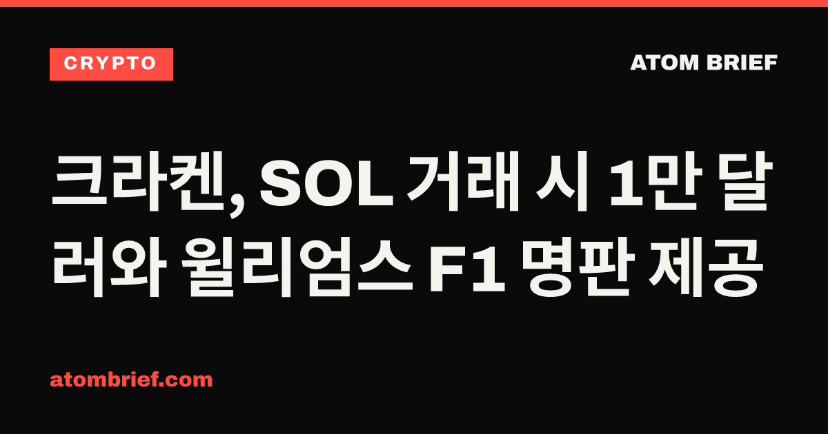 크라켄, SOL 거래 시 1만 달러와 윌리엄스 F1 명판 제공