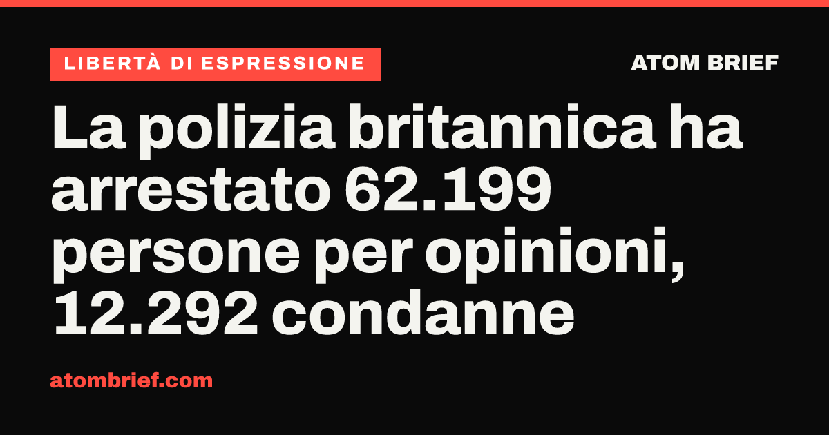La polizia britannica ha arrestato 62.199 persone per opinioni, 12.292 condanne