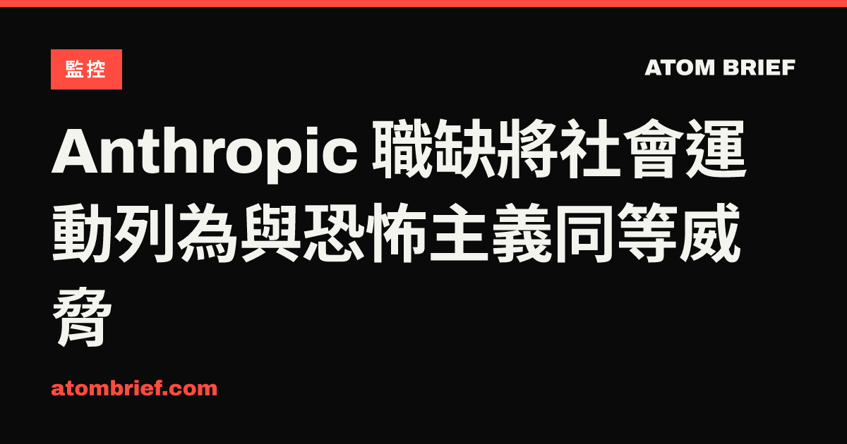 Anthropic 職缺將社會運動列為與恐怖主義同等威脅