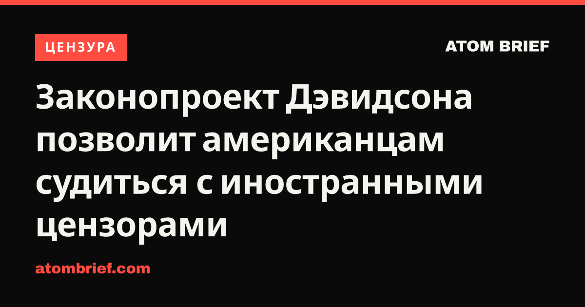 Законопроект Дэвидсона позволит американцам судиться с иностранными цензорами