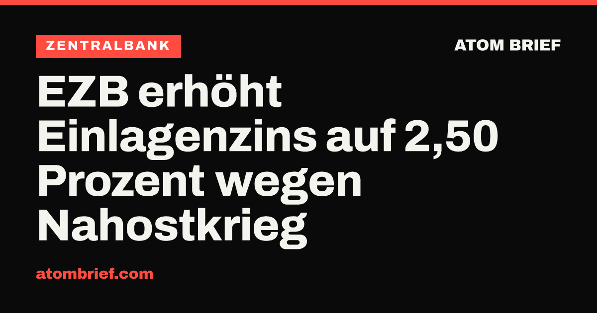 EZB erhöht Einlagenzins auf 2,50 Prozent wegen Nahostkrieg