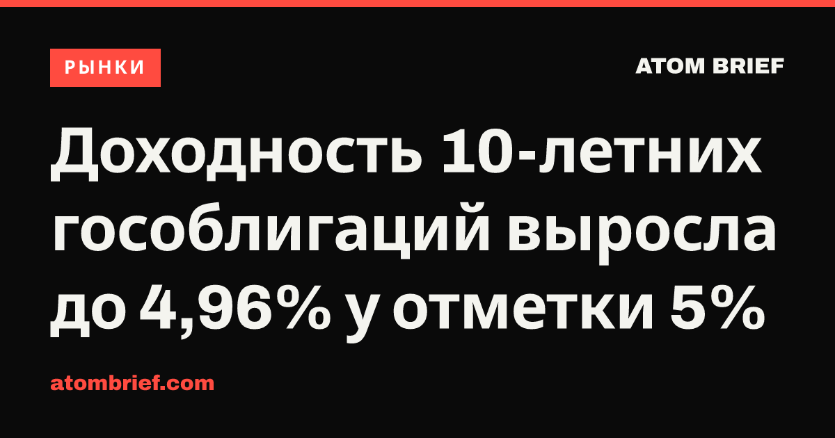 Доходность 10-летних гособлигаций выросла до 4,96% у отметки 5%