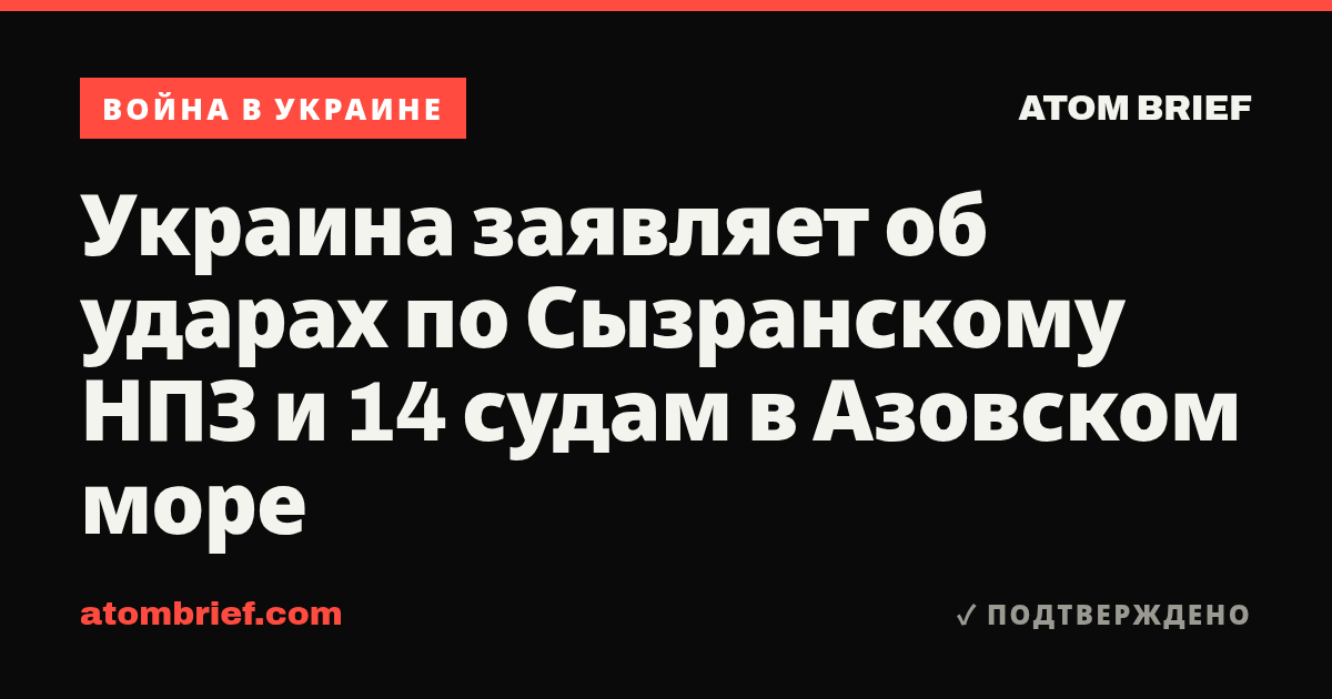Украина заявляет об ударах по Сызранскому НПЗ и 14 судам в Азовском море