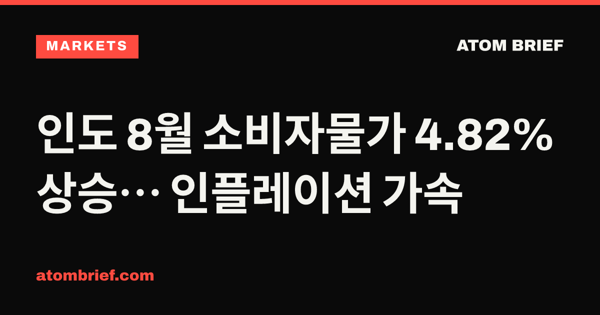 인도 8월 소비자물가 4.82% 상승… 인플레이션 가속