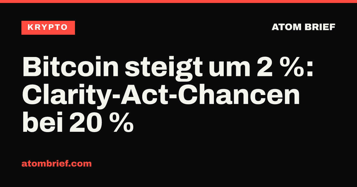 Bitcoin steigt um 2 %: Clarity-Act-Chancen bei 20 %