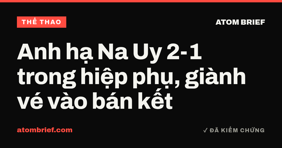 Anh hạ Na Uy 2-1 trong hiệp phụ, giành vé vào bán kết