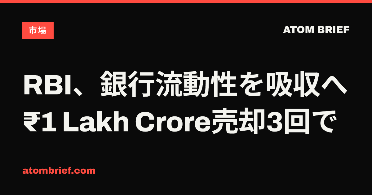 RBI、銀行流動性を吸収へ ₹1 Lakh Crore売却3回で