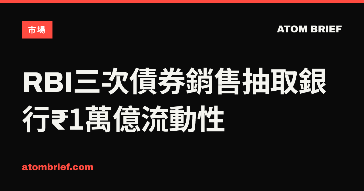 RBI三次債券銷售抽取銀行₹1萬億流動性