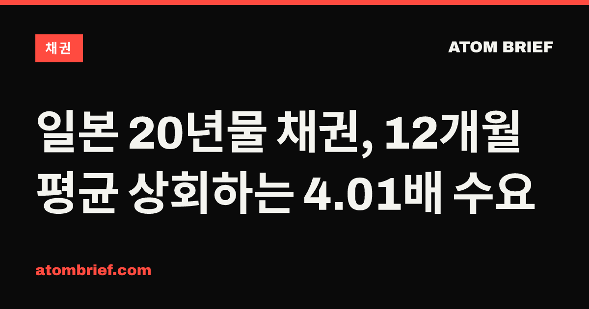 일본 20년물 채권, 12개월 평균 상회하는 4.01배 수요
