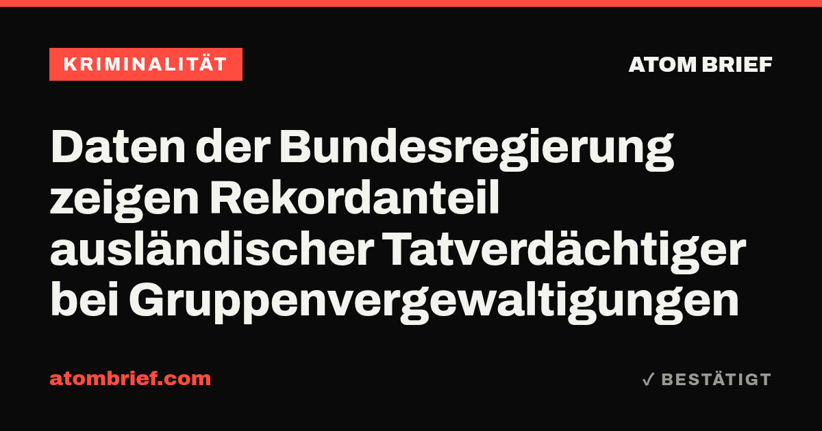 Daten der Bundesregierung zeigen Rekordanteil ausländischer Tatverdächtiger bei Gruppenvergewaltigungen