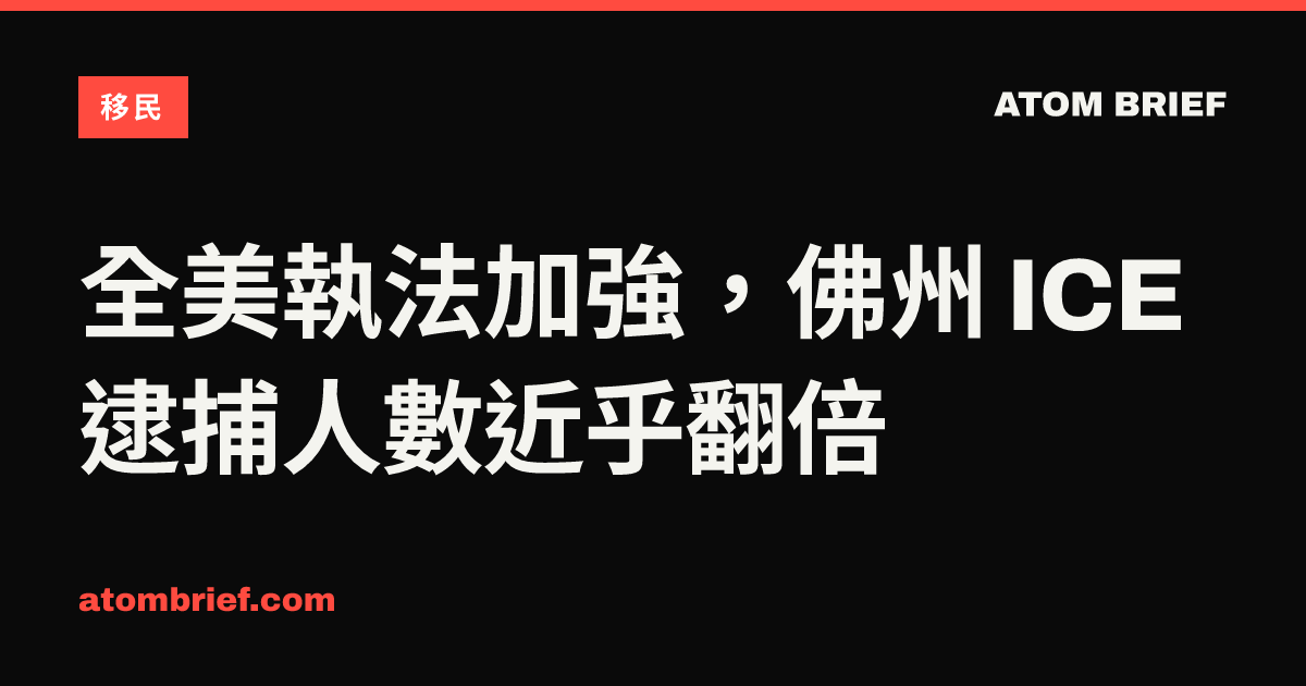 全美執法加強，佛州 ICE 逮捕人數近乎翻倍