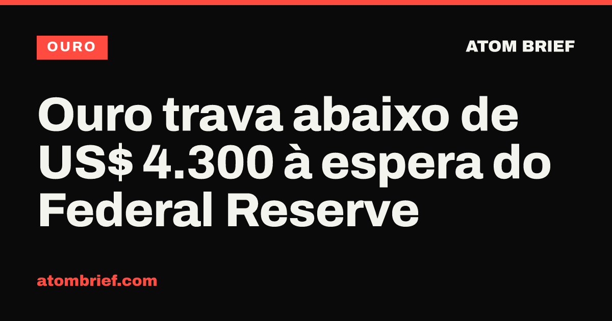 Ouro trava abaixo de US$ 4.300 à espera do Federal Reserve