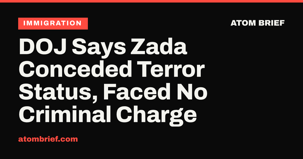 DOJ Says Zada Conceded Terror Status, Faced No Criminal Charge