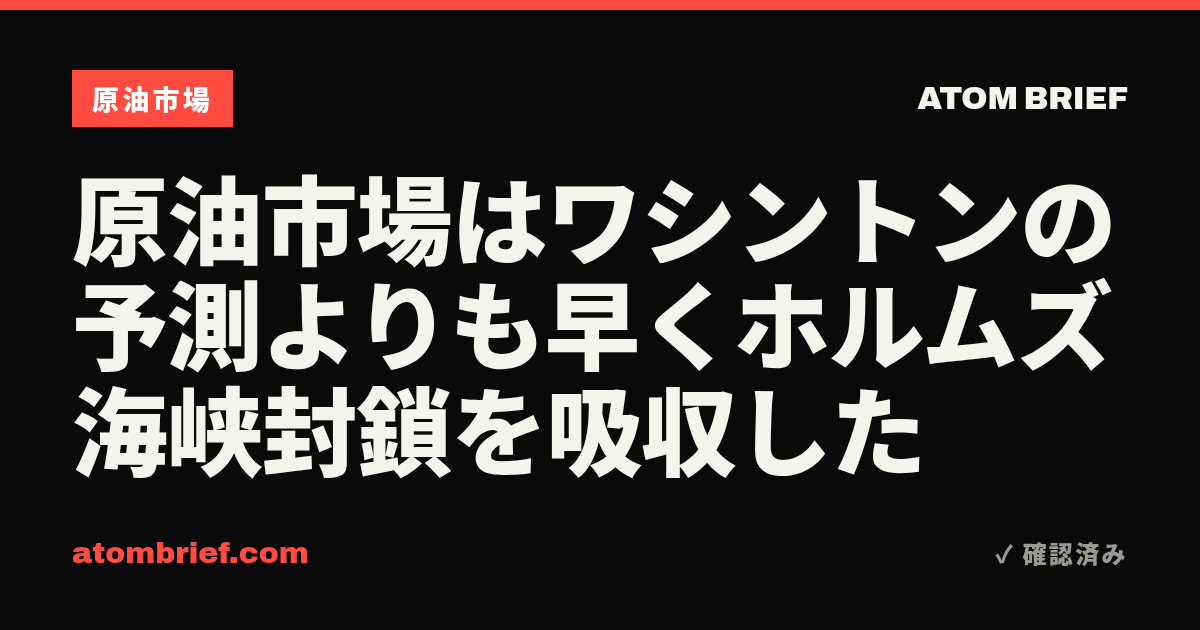 原油市場はワシントンの予測よりも早くホルムズ海峡封鎖を吸収した