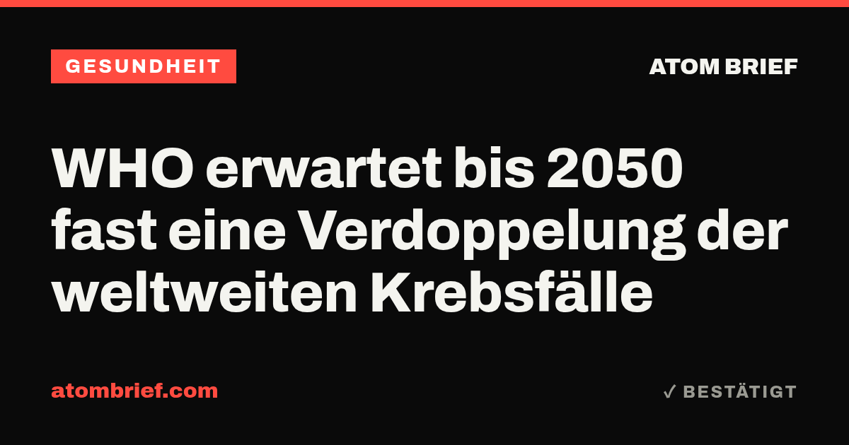 WHO erwartet bis 2050 fast eine Verdoppelung der weltweiten Krebsfälle