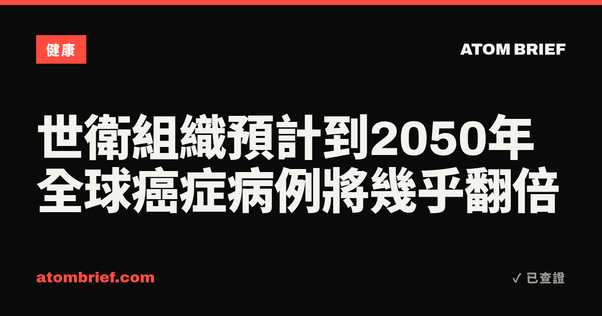 世衛組織預計到2050年全球癌症病例將幾乎翻倍