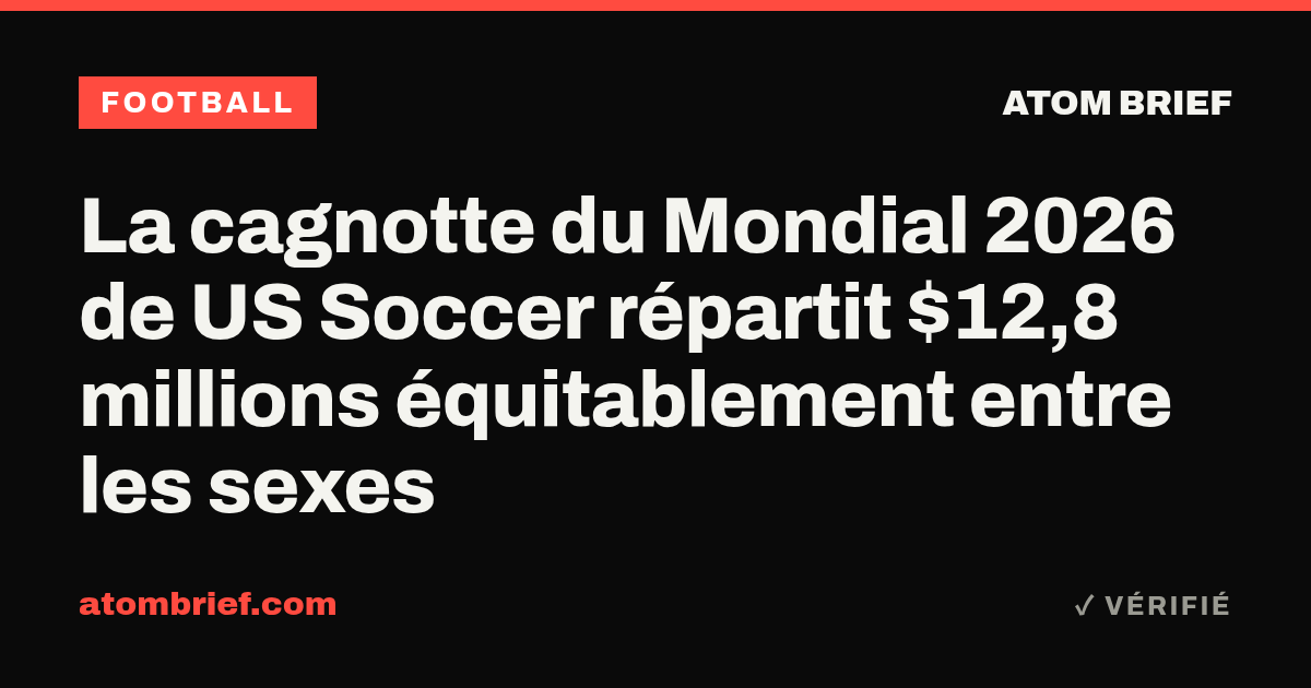 La cagnotte du Mondial 2026 de US Soccer répartit $12,8 millions équitablement entre les sexes
