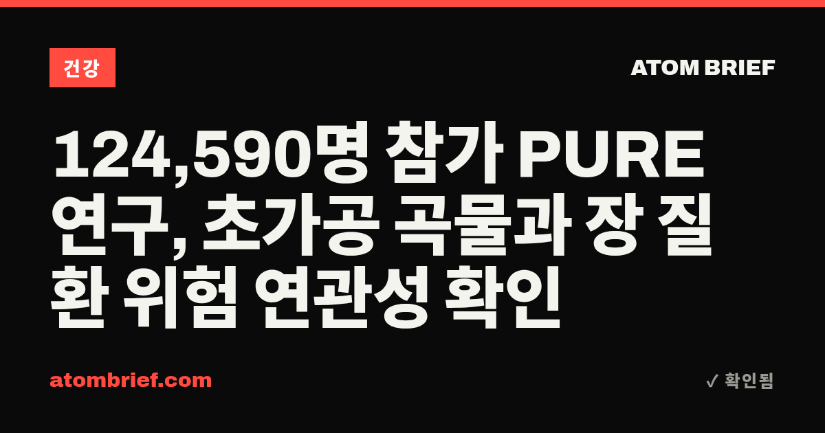 124,590명 참가 PURE 연구, 초가공 곡물과 장 질환 위험 연관성 확인