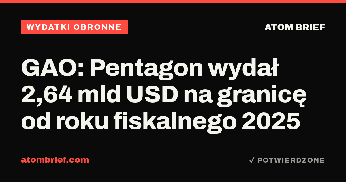 GAO: Pentagon wydał 2,64 mld USD na granicę od roku fiskalnego 2025
