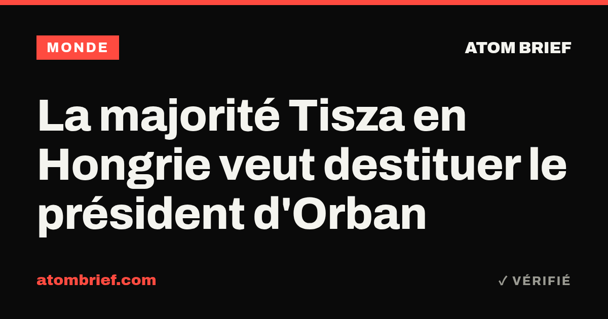 La majorité Tisza en Hongrie veut destituer le président d'Orban