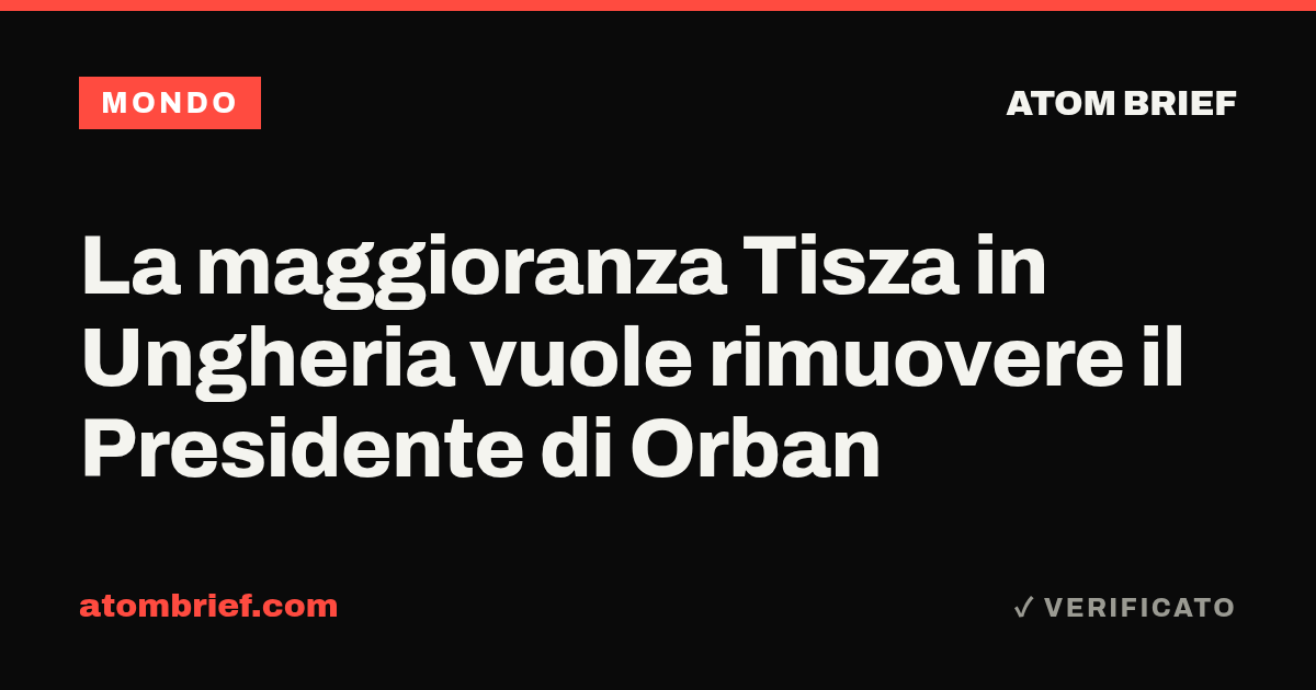 La maggioranza Tisza in Ungheria vuole rimuovere il Presidente di Orban