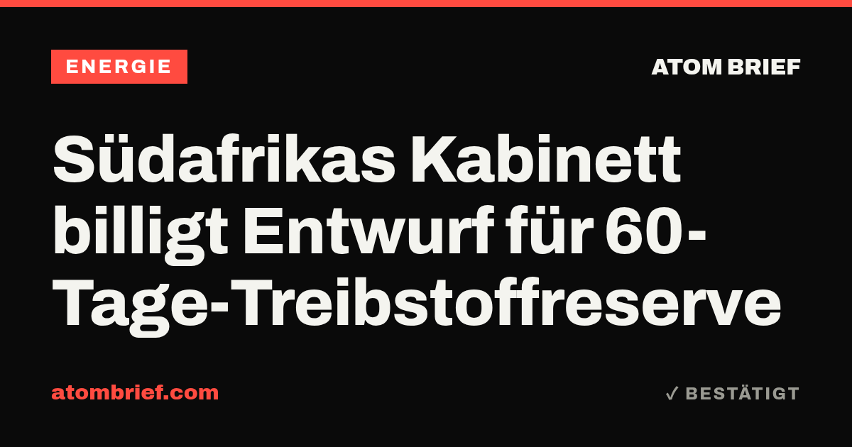 Südafrikas Kabinett billigt Entwurf für 60-Tage-Treibstoffreserve