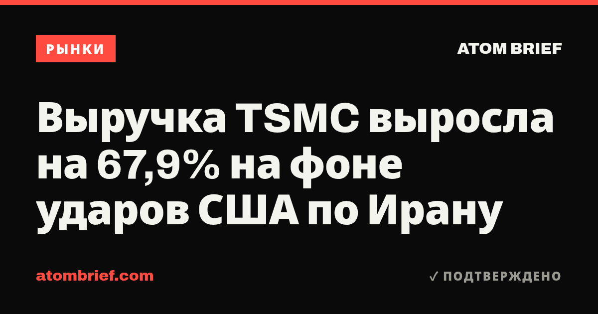 Выручка TSMC выросла на 67,9% на фоне ударов США по Ирану
