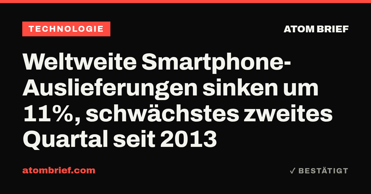 Weltweite Smartphone-Auslieferungen sinken um 11%, schwächstes zweites Quartal seit 2013