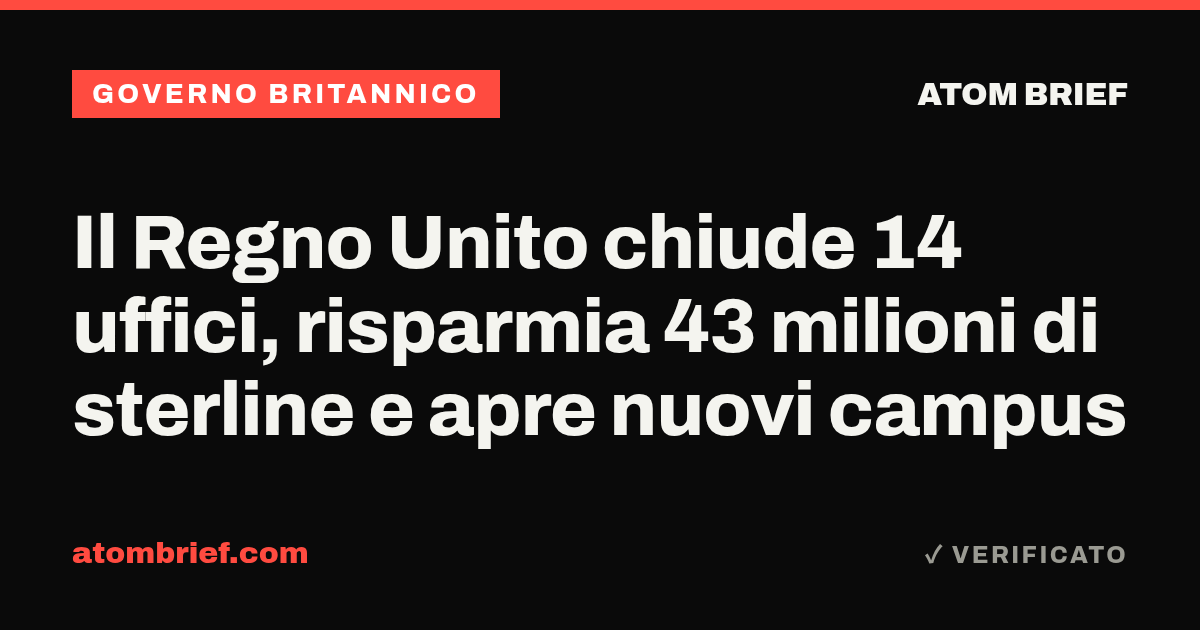 Il Regno Unito chiude 14 uffici, risparmia 43 milioni di sterline e apre nuovi campus