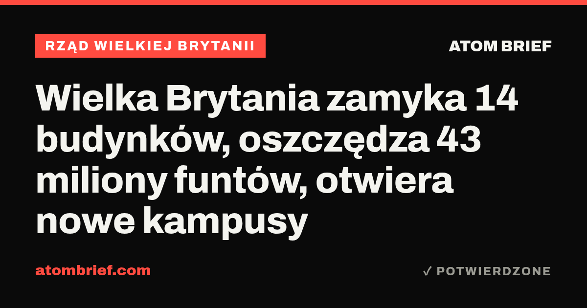 Wielka Brytania zamyka 14 budynków, oszczędza 43 miliony funtów, otwiera nowe kampusy