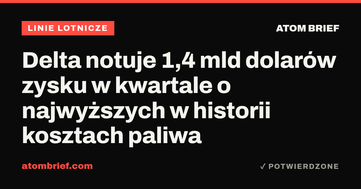 Delta notuje 1,4 mld dolarów zysku w kwartale o najwyższych w historii kosztach paliwa