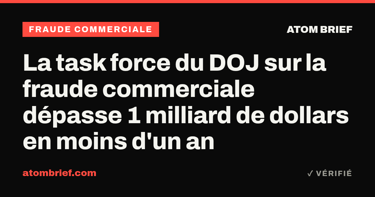 La task force du DOJ sur la fraude commerciale dépasse 1 milliard de dollars en moins d'un an