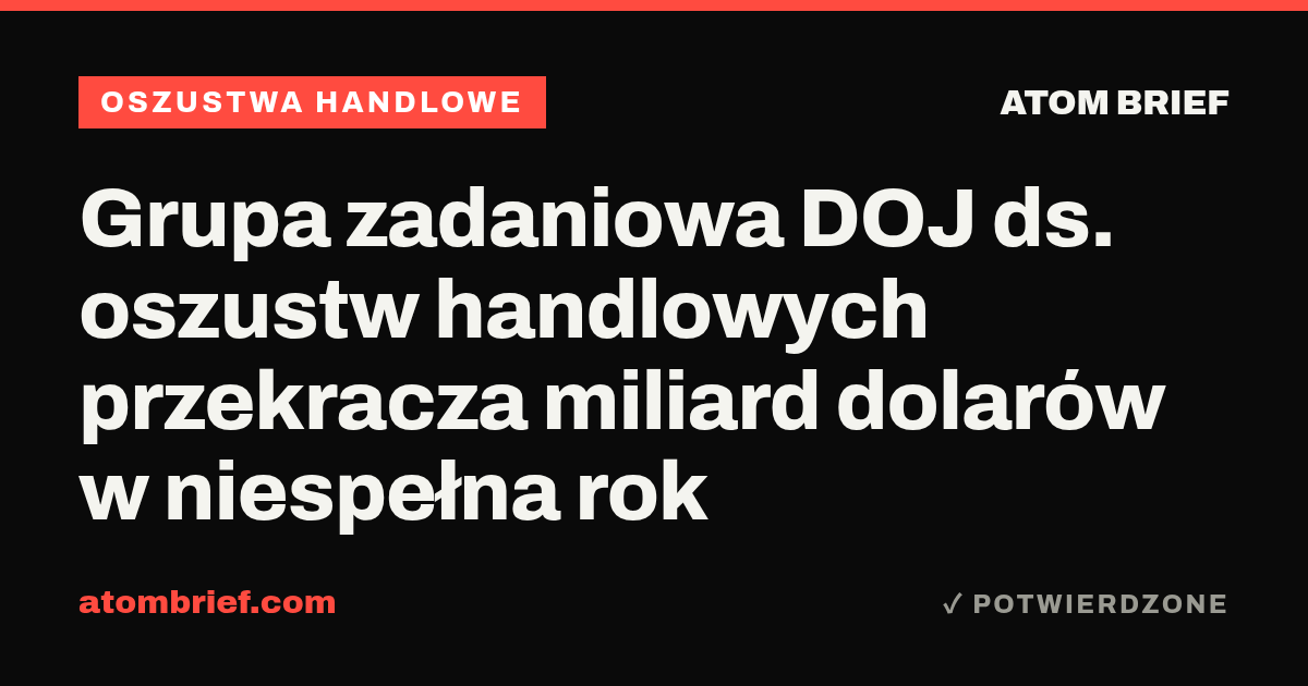 Grupa zadaniowa DOJ ds. oszustw handlowych przekracza miliard dolarów w niespełna rok
