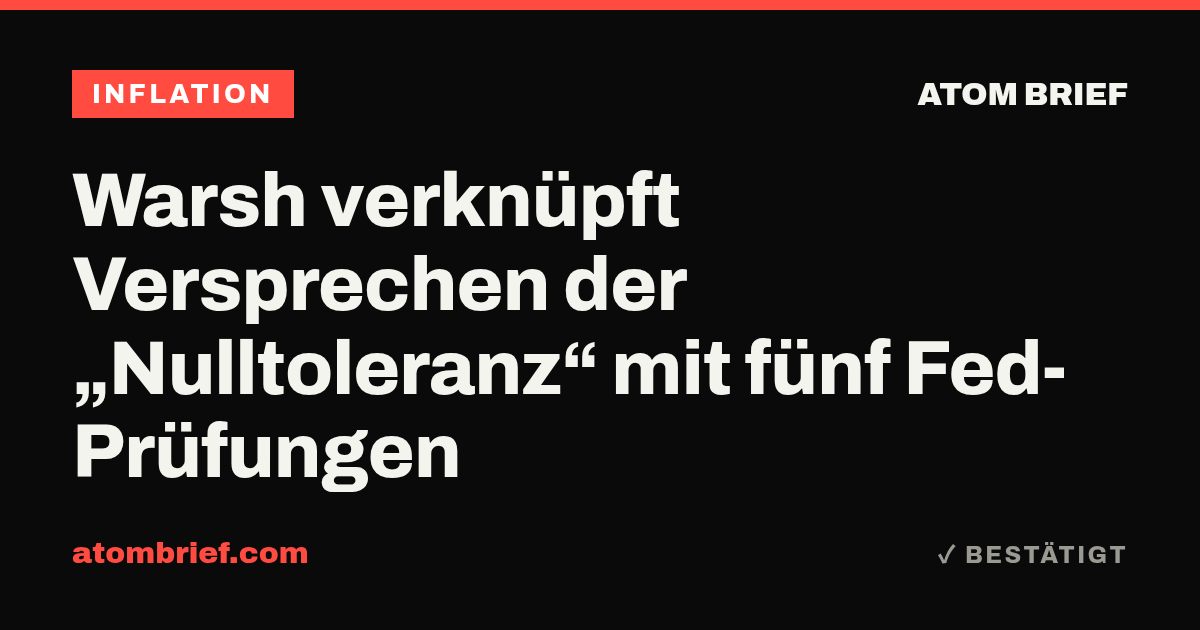 Warsh verknüpft Versprechen der „Nulltoleranz“ mit fünf Fed-Prüfungen